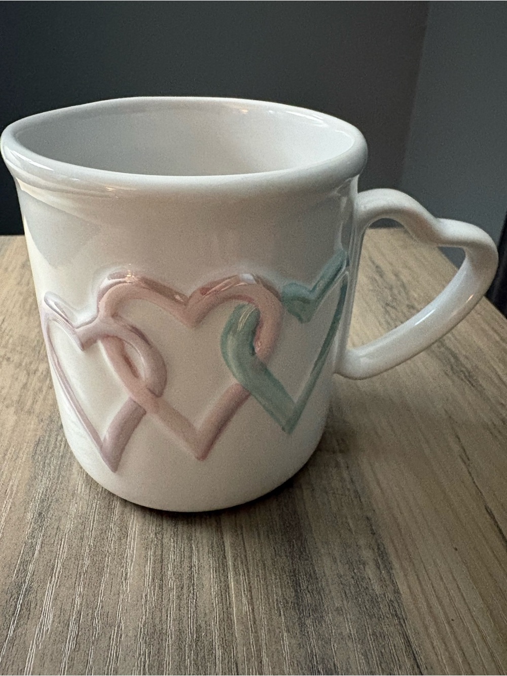 Ceramic Heart Accent Mug Heart Handle Pink Purple Teal Hearts Vintage